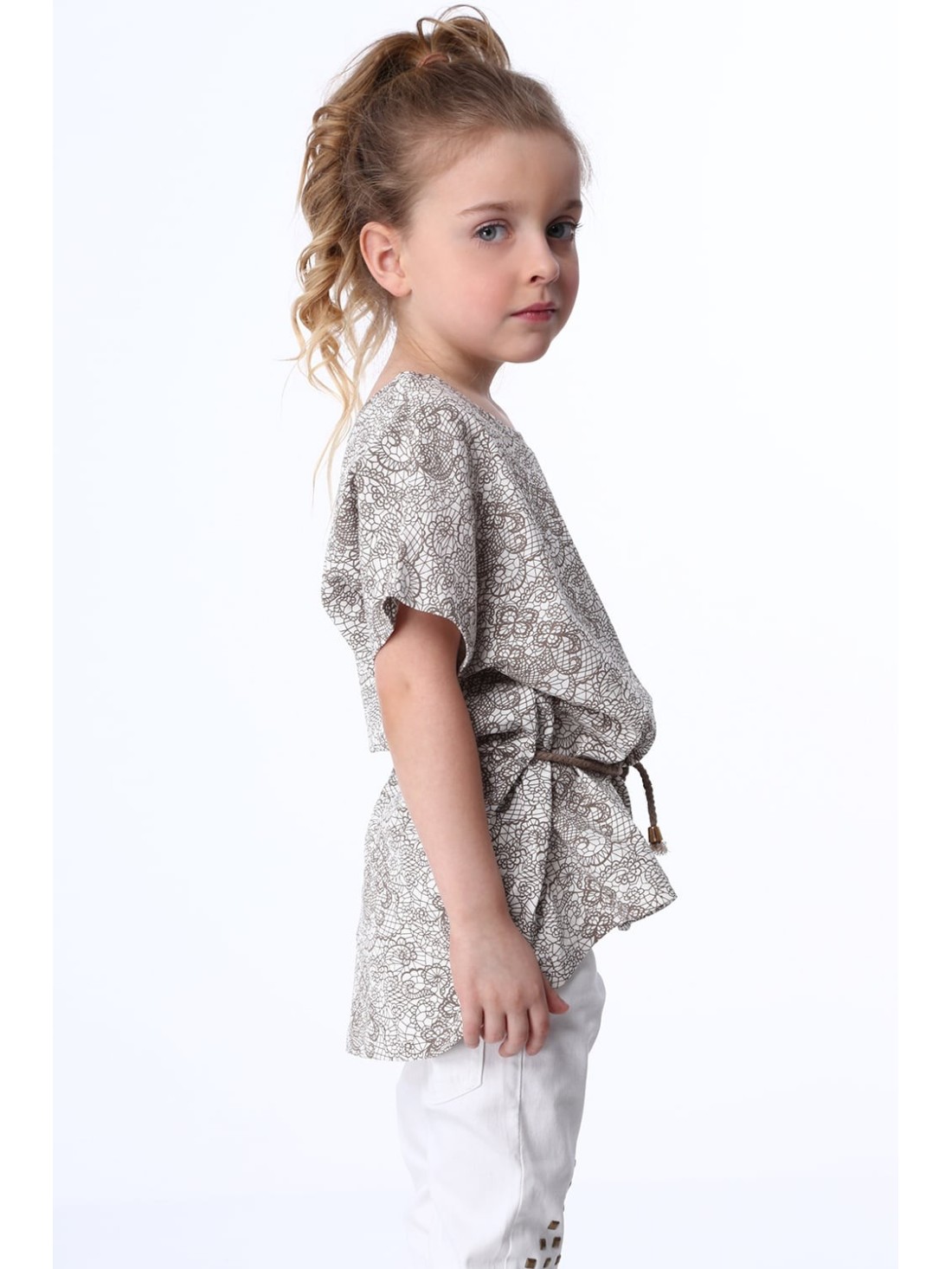 Bluza fetita cu cravate, alba si bej NDZ8200 - Magazin online - Boutique